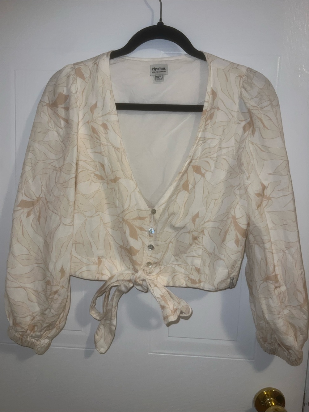 Rhythm. Cream Botanical Tie-Front Blouse
